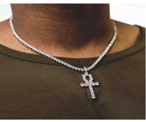 Egyptiska ankh -nyckelhalsband Rhinestones Crystal Iced Out Pendant and Hip Hop Bling Iced Out Chains Mens Jewelry9913485