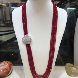 Zirkonstillbehör lås Diy Accessory Red Green Glass Crystal Necklace 75-85cm tröja kedja