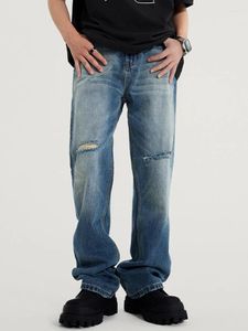 Men's Jeans YIHANKE American Wide-leg Hip-hop Street Loose Straight Trousers Baggy Men Clothing Pants