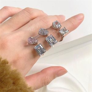 Aberturas de lujo Anillos de plata de ley s925 ajustables para mujer sin níquel Plumbum 5A Cubic Zircona Square Diamond Wedding Rin3197