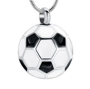 IJD10749 Edelstahl-Fußball-Feuerbestattungs-Charm, Urnen-Anhänger, hält menschliche Asche, schwarz, weiß, Enmael-Fußball-Gedenkschmuck8284271