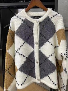Women's Knits Ethereal Autumn Style Of College Lady Lozenge Soft Knit Cardigan Short Coat