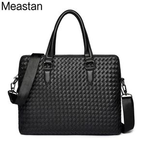 Briefcases the New Male Cross Braided Bag Handbag Briefcase Bag Casual Fashion Weave Leather Men Business Bags Shoulder Laptop Bags