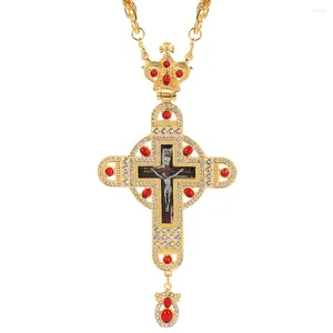 Pendant Necklaces 2023 Pectoral Cross Orthodox Jesus Greece Crucifix Pendants Plated Gold Necklace With Red Crystal