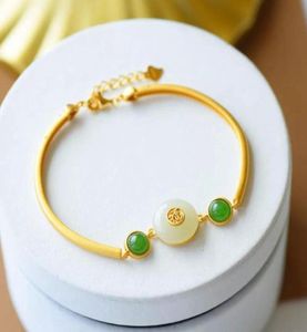 Inlagd Natural An Chalcedony Gourd Armband Chinese Style Retro Unikt Ancient Gold Craft Charm Women039S Brand Jewelry Bangle6108143