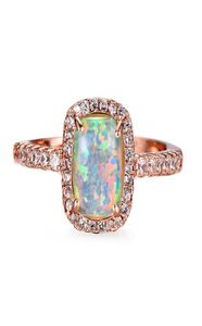 Fedi nuziali Anello di fidanzamento con pietra quadrata geometrica Moda semplice Bianco Blu Verde Opale Vintage Colore oro rosa per le donne4185659