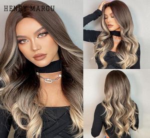 Synthetic Wigs HENRY MARGU Long Wavy Brown Highlight Blonde Natuarl Hairs For Women Cosplay Party Daily Heat Resistant Hair1412760