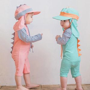 set Kids Swimwear for Boys Cartoon Dinosaur Beachwear Baby Girl Onepiece Swimsuit Kawaii Toddler Girl Bathing Suit Two Piece Set