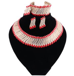 Moda Matrimonio Dubai Africa Nigeria Set di gioielli africani Collana rossa Orecchini Bracciale Anello Set di gioielli da sposa7649023