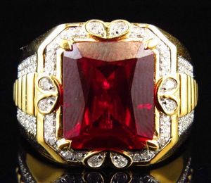 Underbar manlig stor röd stenring mode 18kt gul guldfylld ring vintage bröllopsförlovningsringar för män283i1093515
