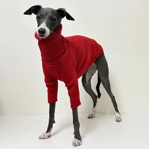 Hundkläder mode rött husdjur tröja polo krage långa ärmar greyhound vinter onesies stor mjuk varma kläder tjock kostym