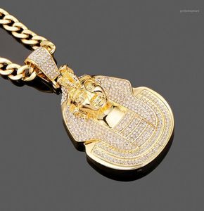 Chains Hip Hop Big Pharaoh Head Pendant Necklace Iced Out Bling Rhinestone Pave Chain For Men Punk Charm Jewelry4204274