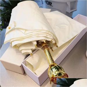 Umbrellas Fashion Designer Luxury Gold Rose Handle White Umbrella With Box Drop Delivery Home Garden Housekeeping Organization Rain Ge Dhp9K