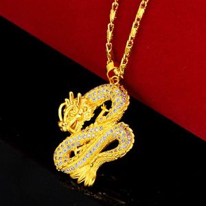 Blingbling Dragon Design Pendant Chain Paved Zirconia Yellow Gold Filleld Classic Mens Pendant Necklace Gift2634