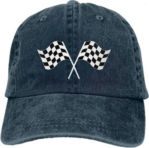 Ball Caps Fashion Casual Men's Baseball Checkered Flags Racing Car Flag Pole Washed Adjustable Dad Hat Peaked Cap For Travel Gift