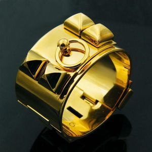 Титановая сталь, широкий браслет в стиле панк, роскошный женский мужской браслет, модные золотые браслеты с заклепками для серебра, розового золота, CDC, ширина 3, 3 см Pulsera249U