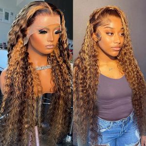 Wigs Brazilian13x4 Honey Blonde Deep Wave Frontal Wig Hd Lace Front Simulation Human Hair Wigs 40Inch Highlight Ombre Curly Wig For Bla