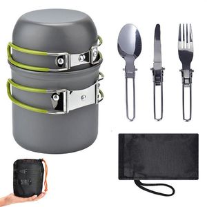 Utomhusleveranser Camping Cookware Set lätt att bära för 1-2 personer Picknickkokare med färgbox309f