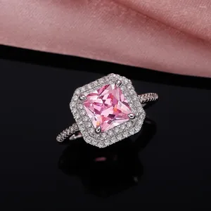 Wedding Rings 2024 Temperament Sweet Pink Princess Square CZ Engagement Women Luxury Proposal Ring For Girlfriend Gift Fashion Jewelry