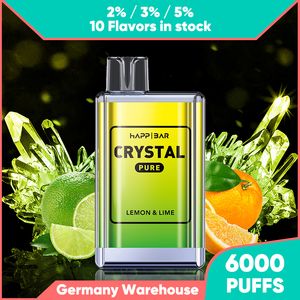 Happ Bar Crystal Vape Puff 7k 6k Dostosowane Vaper 6000 Puff Elf Box Desechable Wózki Prefillowane Cewki E-papierosy 2% Einweg Einweg z 1500 mAh Ogromna akumulator