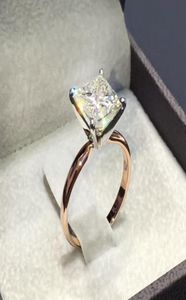 1 peça nova cor dourada formato quadrado anel princesa corte selo para mulheres pavimentar zircão pedra joias de casamento anéis incrustados 6949929