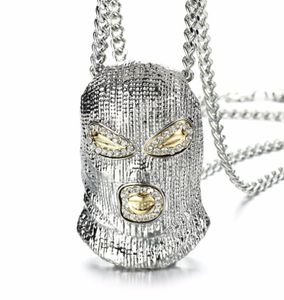 Pendant Necklaces Hip Hop CSGO Necklace Rock Style Bling Out Rhinestone Gold Color Black Mask Head Charm Men Jewelry Gift6616010