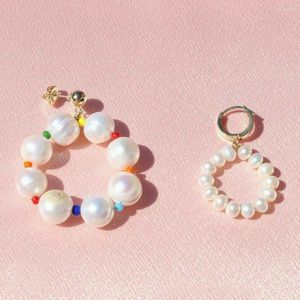 Dangle Earrings Fashion Real Freshwater Pearl Summer Cooldown Jewelry Delicate Gold Color Beads Hoop Daily Party