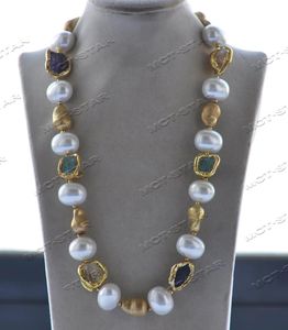 Z12456 22 '' White Egg Shell Pearl Barock Citrine Amethyst Aquamarine Necklace 231225