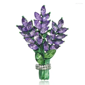 Broscher kvinnor brosch romantisk kristall lavendel blomma kläder lapel stift tillbehör botanik rättfärdiga gåva lyx bröllop fest smycken