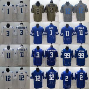 Mens Futebol 12 Andrew Luck Jerseys 3 Rodrigo Blankenship 11 Michael Pittman Jr 1 Pat McAfee 99 DeForest Buckner Saudação ao Serviço Azul Branco Exército Verde Cinza Equipe