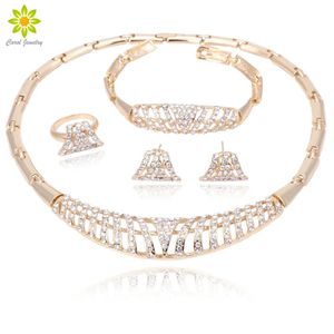 Girocolli da sposa Dubai Set di gioielli color oro Collana di cristallo Bracciale Nigeriano Festa di nozze Set di gioielli di moda per donna