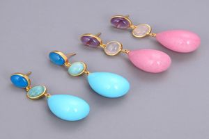 GuaiGuai Jewelry Teardrop Amethysts Amazonites Agates Jades Quartzs Aventurines Dangle Stud Earrings Handmade For Women Real Gems 1171264