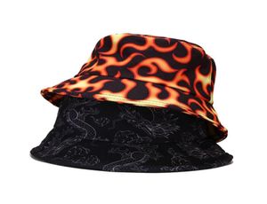 Dopasowany kapelusz moda harajuku reversible wiadro kapelusz ognia krawata barwnik motyl chmura smok druk rybakowy panama bob chapeau men11936885