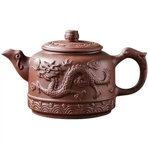 Yixing mor kum seramik çay pot büyük kapasite el yapımı ejderha Phoenix çay pot ev büyük kung fu çay seti 600ml 231225