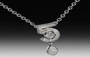 Gioielli in argento sterling puro di marca 925 per le donne Lettera 5 Ciondolo goccia d'acqua con diamanti Collana di marca di lusso con fiori carini8936774