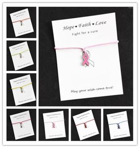 Whole Hope Pink Ribbon Breast Cancer Awareness Charms Wish Card Charm Bracelet For Women Men Girls Friendship Gift 1pcslot13932613