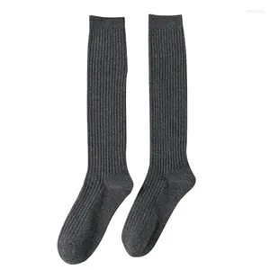 Women Socks Fashion Womens Girls Ribbed Knitting Cotton Long Harajuku Vintage Plain Solid Color Stretchy Knee High Stockings