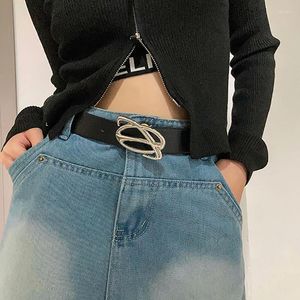 Ремни из искусственной кожи, корейский ремень с металлической пряжкой на талии для женщин и мужчин, черные винтажные джинсы в стиле панк, пояс для брюк, аксессуары Y2K