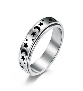 6mm Edelstahl Mond Stern Spinner Band Ring Exquisite Schwarz Emaille Ringe Für Frauen Herren Hochzeit Verlobung Schmuck geschenk3000940