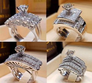 Vecalon Conjunto de anéis de casamento femininos vintage com diamante, moda 925, prata grande, pedra, anel de dedo, promessa, anéis de noivado para mulheres 9126637