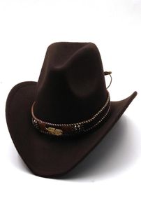 Chapéus de cowboy aba larga chapéu fedora sólido com cinto de couro unissex lã feltro boné mulheres homens festa trilby jazz street headwear patchwor5452130