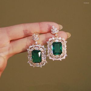 Stud Earrings Temperament Green Cubic Zirconia Dangle For Women Luxury Wedding Party Female Korean Fashion Jewelry