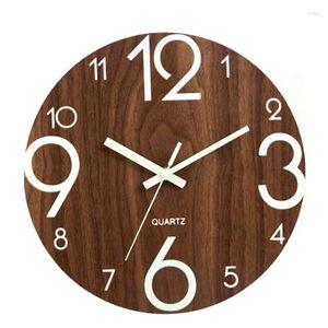 Relógios de parede Relógio grande luminoso 12 polegadas de madeira silenciosa cozinha não-ticking para sala de estar interna / externa