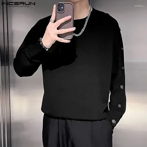 Męskie koszule 2023 Męska koszula solidny kolor o-drock długi rękaw Koreański styl odzieży streetwear luźne moda swobodna koszulka S-5xl Inderun