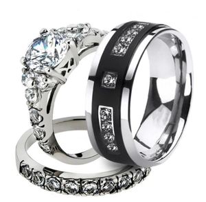 Anéis de casamento design exclusivo homens mulher cz 316l anel de aço inoxidável casal cor prata pavimentada zircão austríaco amante039s jóias8918206