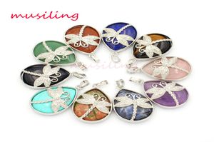 Dragonfly Water Drtop Natural Stone Pendants Pendulum Silver Plated Charms Crystal Fashion Jewelry for Women4901689