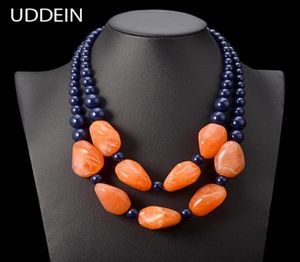 Uddein Bohemian Maxi Necklace Women Double Leaer Beass Chain Resin Gem Vintage Statement Choker Necklace Pendant Jeweller