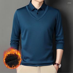 Men's Polos Autumn Winter Pullover Turn-down Collar Solid Button Long Sleeve T-shirt Undershirt Fashion Casual Formal Office Lady Tops