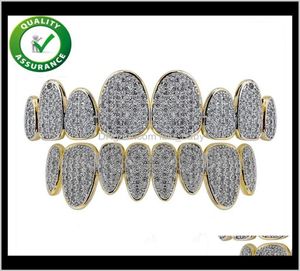 Dentes Grillz Hip Hop Conjunto de Jóias Homens Mulheres Iced Out Diamond Grill Designer de Luxo Hiohop Bling Acessórios Rapper Moda Encantos M7189559