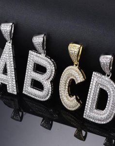 Collane con ciondolo Placcato oro 18 carati Bling CZ Diamante simulato Iced Out Lettera AZ Nome iniziale Collana pendente Catena Hip Hop per M7273723